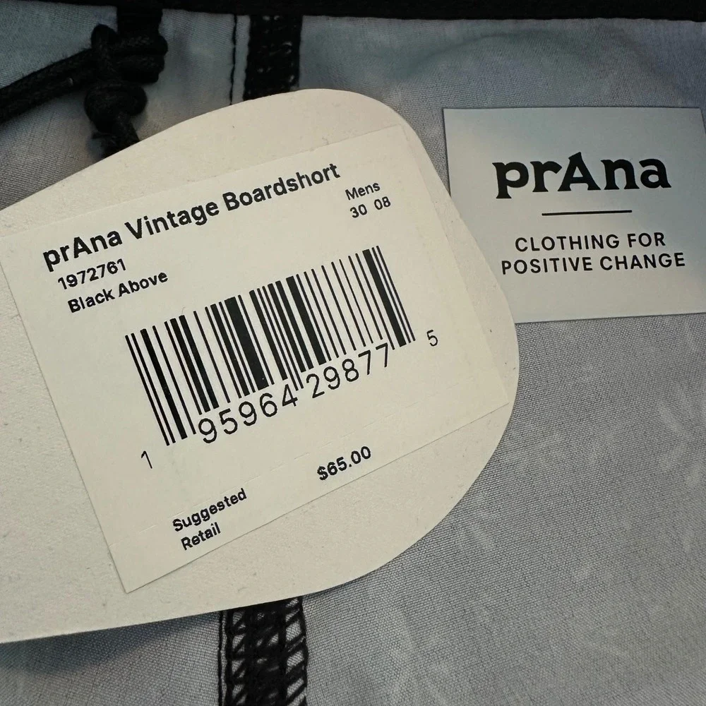 prAna Vintage Boardshort Mens 30 Black Above Floral Stretch Swim Trunks 1972761